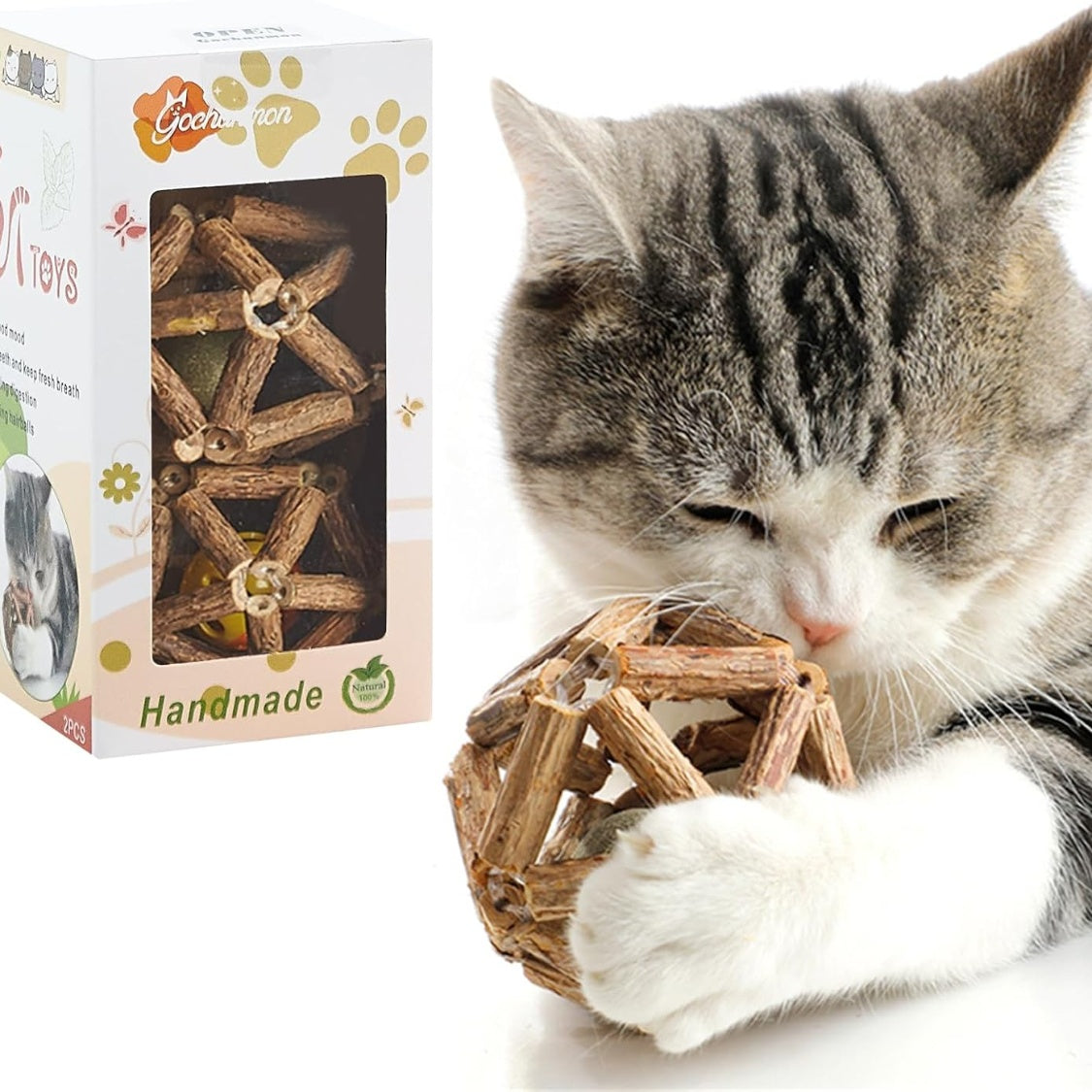 Natural Silvervine & Catnip Chew Toy Set – Sticks, Catnip Ball & Bell Ball