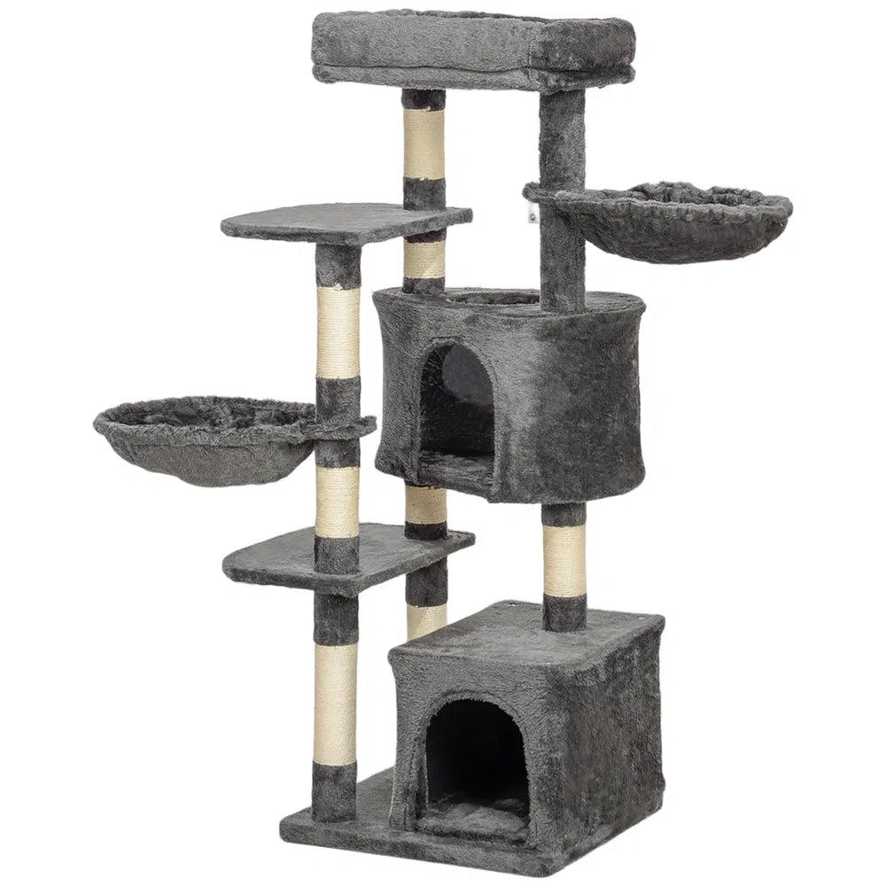 52" Plush Cat Tree Tower with 2 Condos, Hammocks & Sisal Posts – Dark Grey – photo 7
