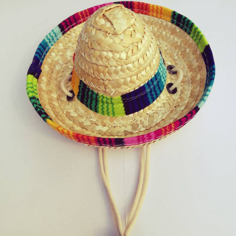 Woven straw mini sombrero for cats and small dogs – photo 2