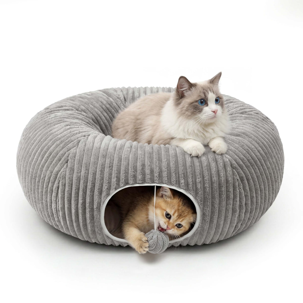 Ribbed plush donut cat tunnel bed – photo 3