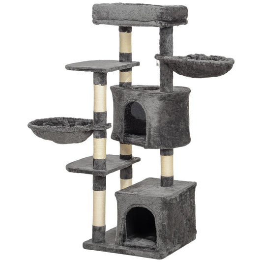 52" Plush Cat Tree Tower with 2 Condos, Hammocks & Sisal Posts – Dark Grey